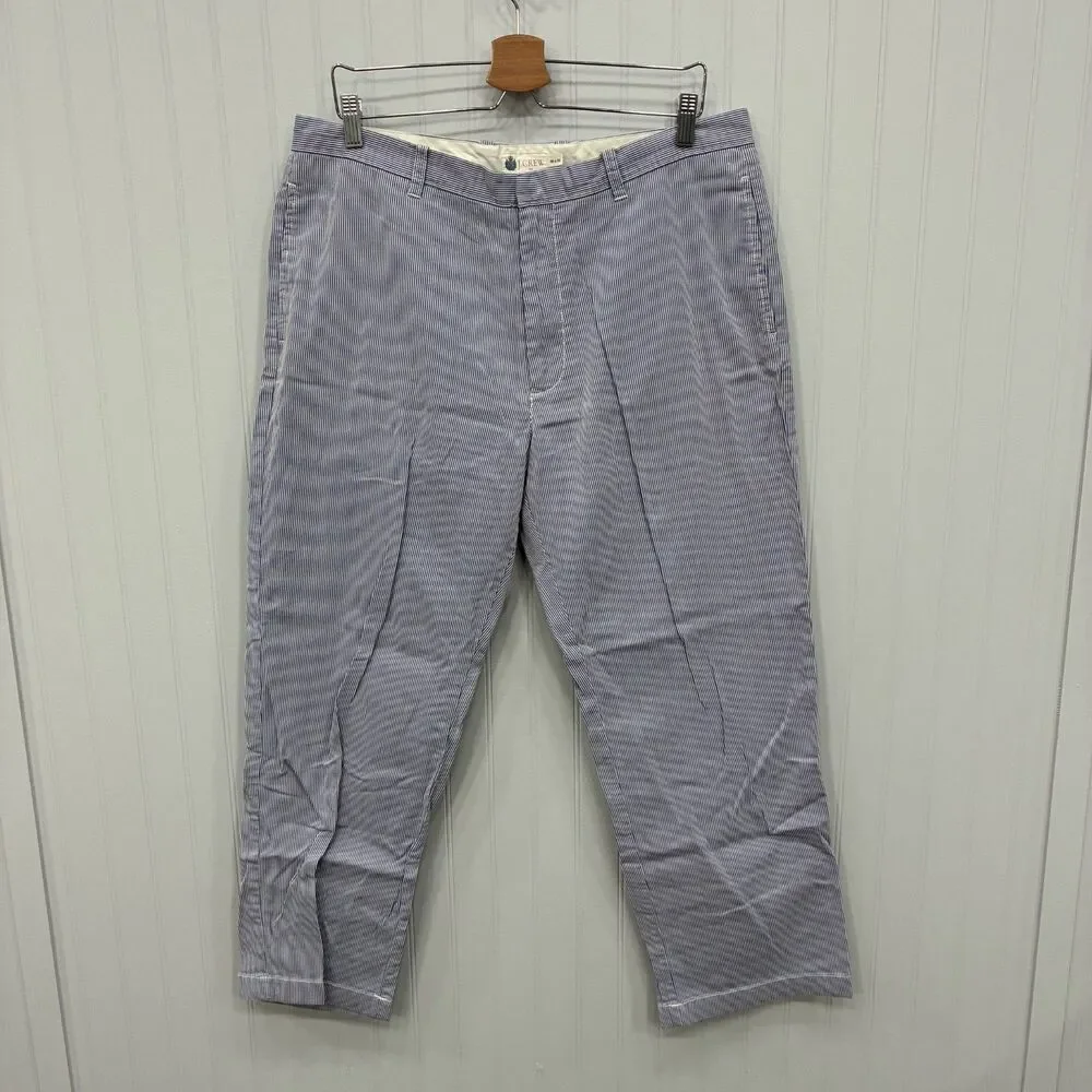 J. Crew Men's W36 x L30 Blue/White Seersucker Cotton Relaxed Chino Pants